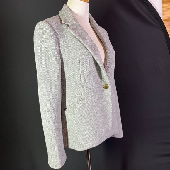 ZARA Woman Size L Fitted Textured Grey Blazer Jacket Stretch - Picture 8 of 13